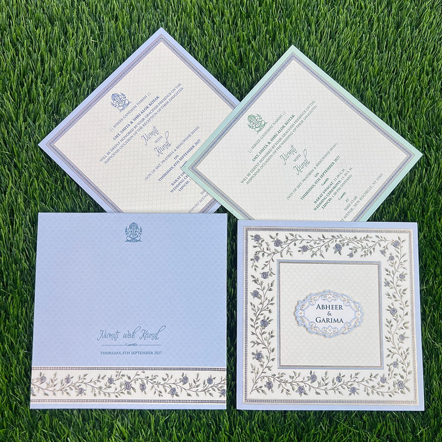 Explore Pastel Colour Wedding Cards at Metro Cards, Ahmedabad. Discover elegant pink, peach, lavender, sage green and powder blue wedding invitations with customized designs.