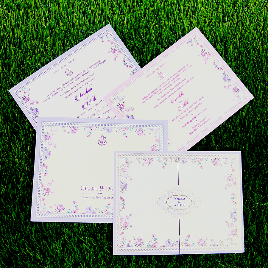 Explore Pastel Colour Wedding Cards at Metro Cards, Ahmedabad. Discover elegant pink, peach, lavender, sage green and powder blue wedding invitations with customized designs.