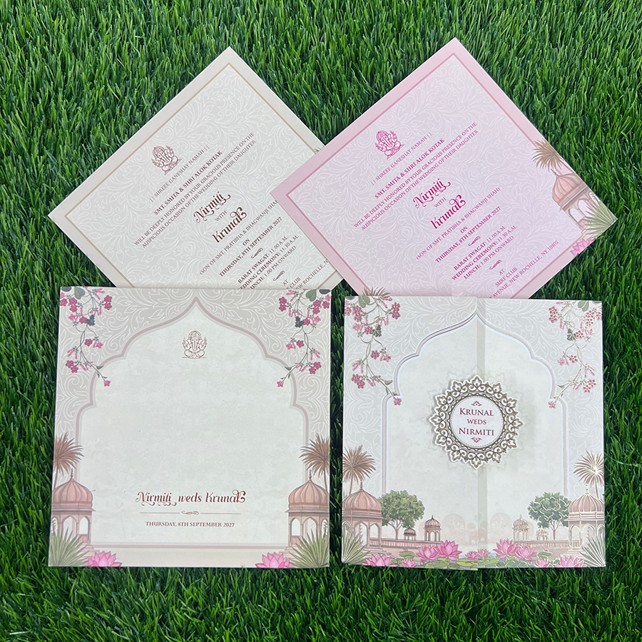 Explore Pastel Colour Wedding Cards at Metro Cards, Ahmedabad. Discover elegant pink, peach, lavender, sage green and powder blue wedding invitations with customized designs.