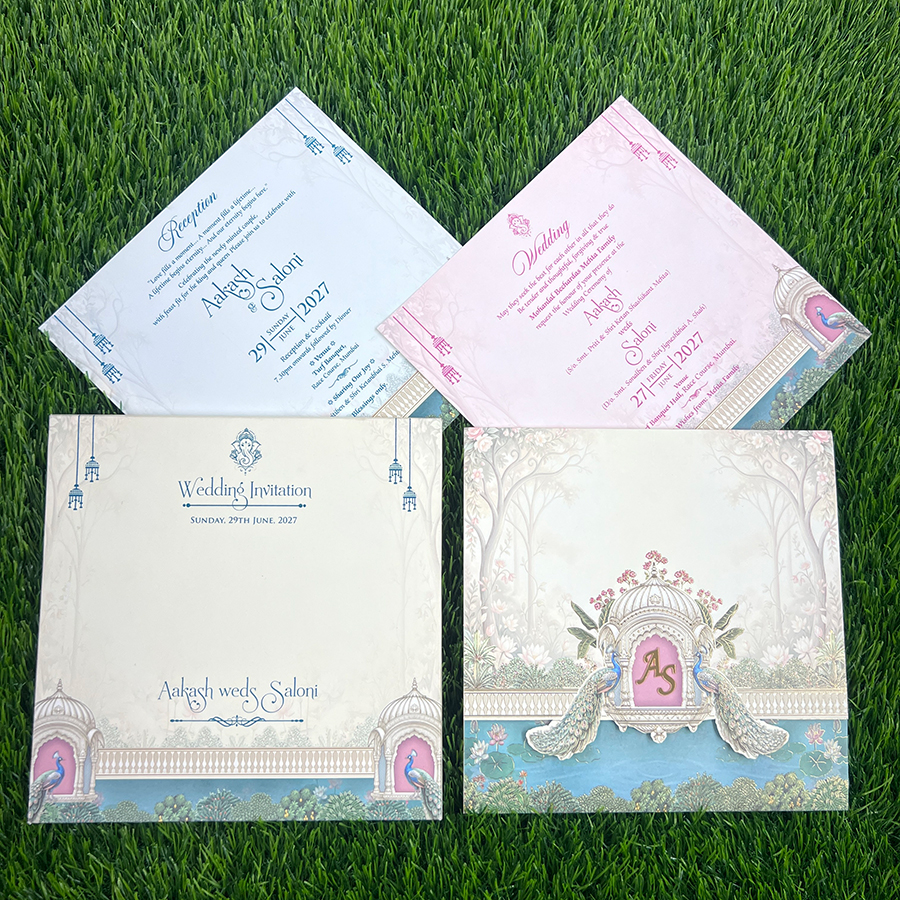 Explore Pastel Colour Wedding Cards at Metro Cards, Ahmedabad. Discover elegant pink, peach, lavender, sage green and powder blue wedding invitations with customized designs.